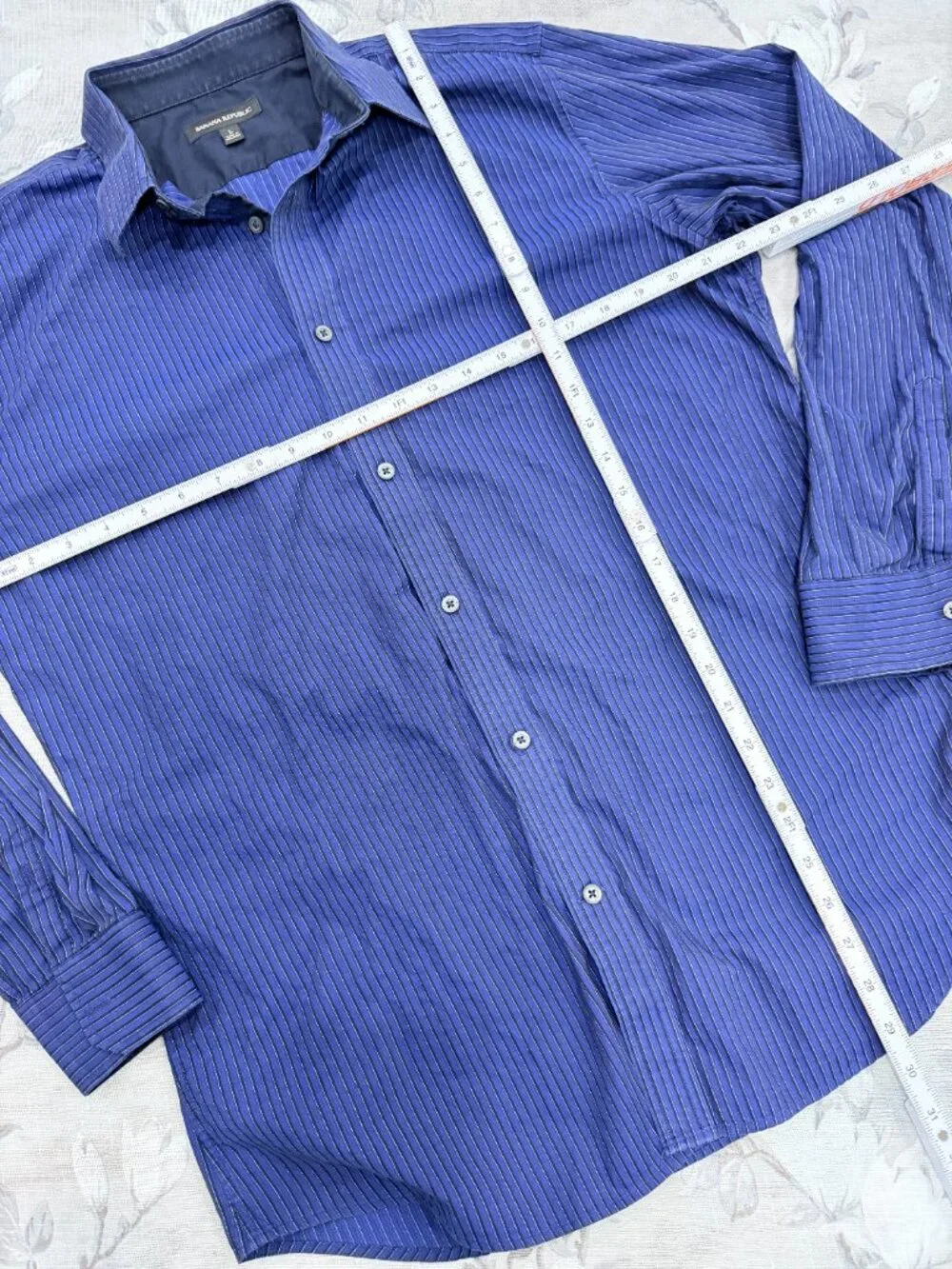 Banana Republic Shirt Mens Large Blue Striped Stretch Button Down Dress Shirt